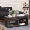 HOMCOM Farmhouse Coffee Table with Sliding Mesh Barn Door, Storage Cabinet, and Adjustable Shelves for Living Room, Dark Brown - 2 of 4