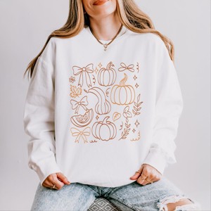 Simply Sage Market Coquette Pumpkin And Leaves Outline Lightweight Garment Dyed Sweatshirt - 1 of 4