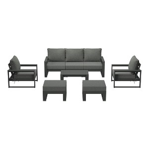 WestinTrends Montara 8-Piece Modern HDPE Outdoor Patio Furniture Conversation Set with Coffee Table and Ottomans - 1 of 4