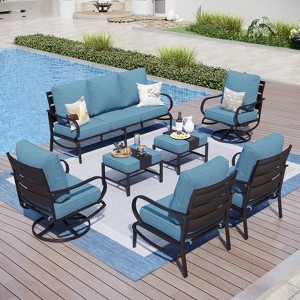 Captiva Designs 7pc Metal Patio Furniture Conversation Set with Swivel Chairs for Garden Porch Backyard - 1 of 4