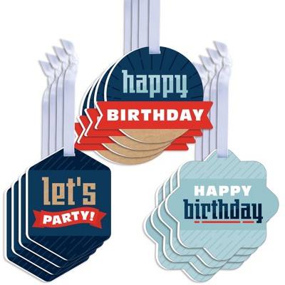 Big Dot of Happiness Boy Birthday - Assorted Hanging Birthday Party Favor Tags - Gift Tag Toppers - Set of 12