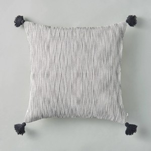 24"x24" Woven Slub Stripe Throw Pillow with Tassels - Hearth & Hand™ with Magnolia: Cotton, Indoor Use - 1 of 4