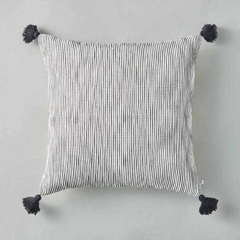 24 x24 Woven Slub Stripe Throw Pillow With Tassels Hearth Hand With Magnolia Cotton Indoor Use Target