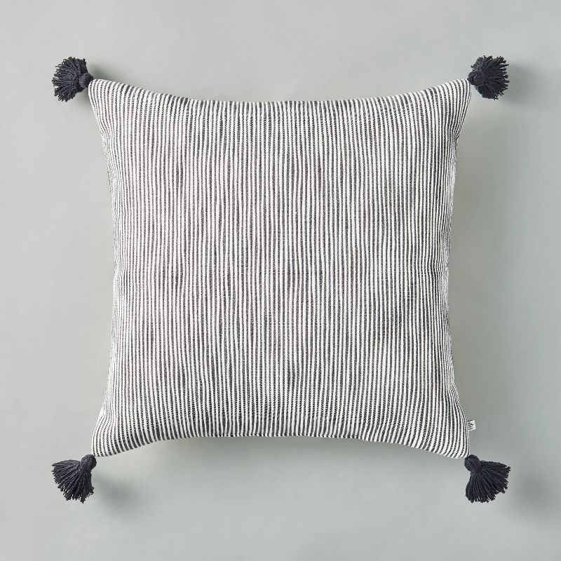 24&#34;x24&#34; Woven Slub Stripe Throw Pillow with Tassels Gray/White - Hearth &#38; Hand&#8482; with Magnolia, 1 of 9