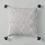 24"x24" Woven Slub Stripe Throw Pillow with Tassels Gray/White - Hearth & Hand™ with Magnolia