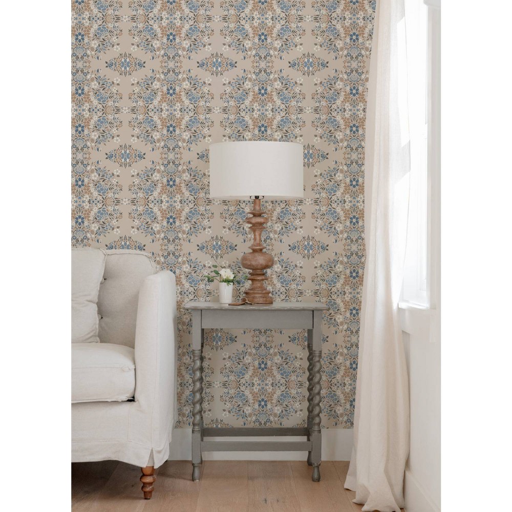 Photos - Wallpaper Roommates Medallion Floral Peel and Stick  Taupe 