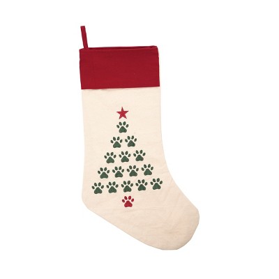 Neutral White Stripe Stitch Christmas Stocking with Velvet Cuff