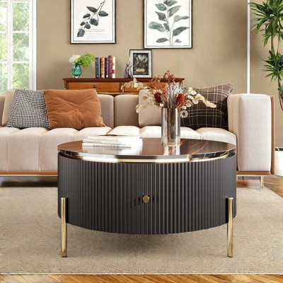 NicBex Modern Round Coffee Table with 2 Large Storage Drawers for Living Room