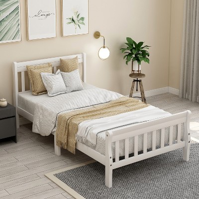 Twin Size Wood Platform Bed With Headboard, Footboard And Wooden Slat ...