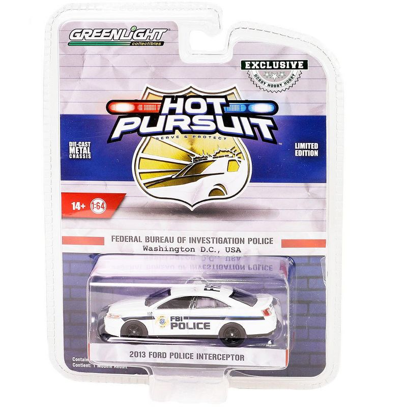 2013 Ford Police Interceptor White "FBI Police" "Hot Pursuit" Special Edition 1/64 Diecast Model Car by Greenlight, 3 of 4