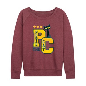Women's - Pete the Cat - Collegiate Lightweight French Terry Wide Neck Long Sleeve Shirt - 1 of 4