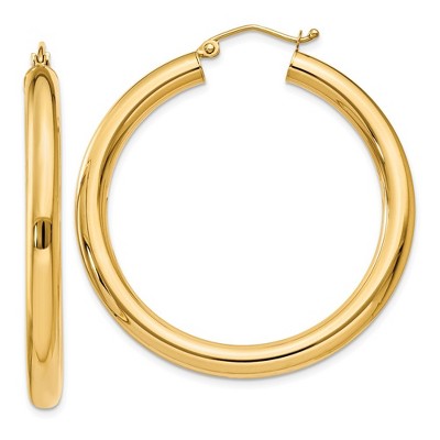 Black Bow Jewelry 4mm, 14k Yellow Gold Classic Round Hoop Earrings, 40mm (1 1/2 Inch)