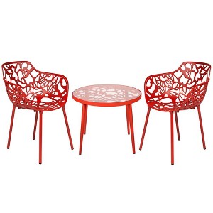LeisureMod Devon 3-Piece Aluminum Patio Dining Set - Glass Top - Stackable Chairs - 1 of 4