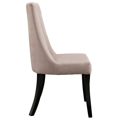 Beige Upholstered Microfiber Side Chair with Wood Legs