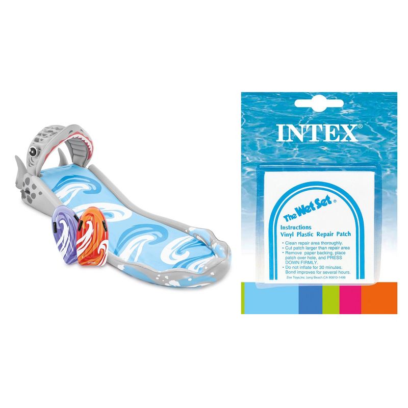 Intex Surf 'N Slide Inflatable Kids Backyard Splash Water Slide with 2 Surf Riders and Wet Set Adhesive Vinyl Tube Repair Patch 6 Pack Kit, 1 of 7