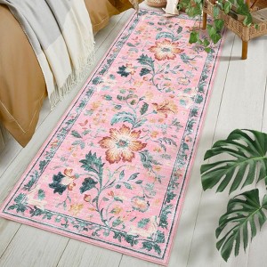Washable Folding Floral Print Rug, Non-Slip Backing for Living Room Bedroom - 1 of 4