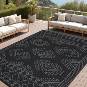 Outdoor Rug Waterproof Boho Geometric Patio Rug Mat Reversible Plastic Straw Rug Outside Outdoor Area Rug - 1 of 4