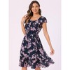 Allegra K Women's Floral Chiffon Flutter Sleeve Belted Square Neck Ruffled Hem Dress - 2 of 4