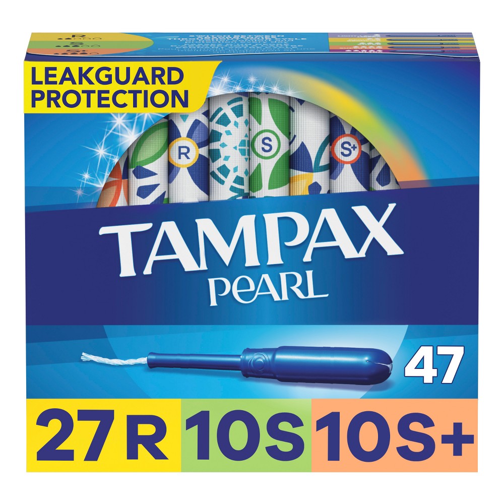 Tampax Pearl Tampons Trio Pack with Leak Guard Braid  Regular/Super/Super Plus  47 Ct