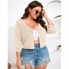 Clearlove Women's V-Neck Tie Front Shrug 3/4 Sleeve Rib-Knit Cardigan Sweater Crop Top - 2 of 4