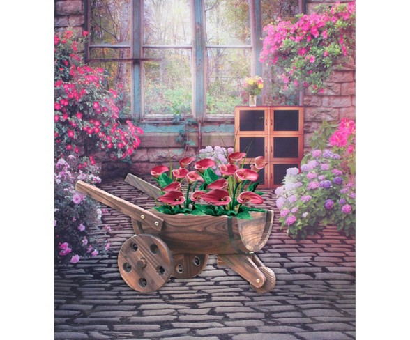 13" Wooden Novelty Wheelbarrow Planter Brown S - Gardenised