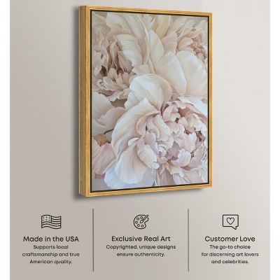 Elegant Realistic Floral Canvas Wall Art with Gold Frame, 16.5" x 11.5"