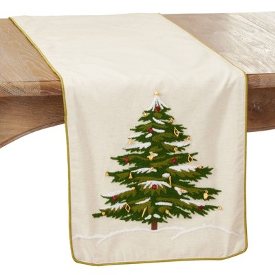 Saro Lifestyle Embroidered Christmas Tree Runner, Natural, 16" x 72"