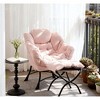 Tiramisubest Lazy Chair with Ottoman Steel Frame Lounge Chair Flannelette Upholstered Chair Ergonomic Reading Chair Living Room Bedroom, Pink - 3 of 4
