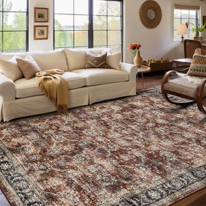 Machine Washable Vintage Floral Printed Area Rug Non Slip Traditional Distressed Floor Cover Soft Low Pile Indoor Mat for Kitchen Laundry Bedroom - 1 of 4