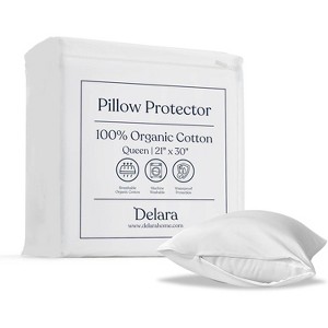 Delara Organic Cotton Pillow Protectors, GOTS Certified, Waterproof, Ultra-Soft, Zipper Closure - 1 of 4