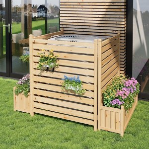 Outdoor Air Conditioner Fence, 3 Panel Wood Privacy Screen with Planter Box, Trash Can Enclosure Pool Equipment Fence Screen for Courtyard, Garden - 1 of 4