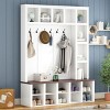 76.7" Farmhouse Hall Tree with Storage Bench, 6 Hooks & Adjustable Shelves, 4-in-1 Entryway Shoe Cabinet with 13 Cubbies for Mudroom-3irtyhousy - 2 of 4