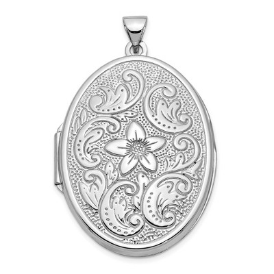 Black Bow Jewelry 14k White Gold 32mm Reversible Scrolled Flower Locket