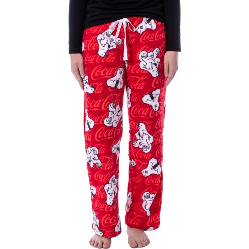 Coca-Cola Women's Coke Polar Bear Allover Print Plush Fleece Pajama Pants  (XL) Red