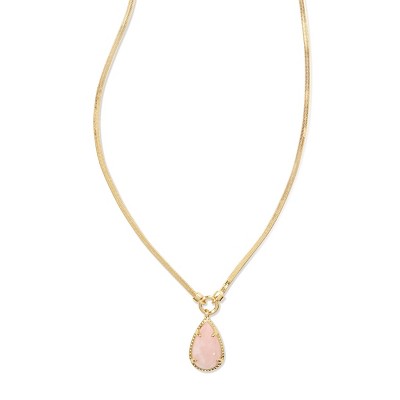 Kendra Scott Sami Quartz Herringbone 14K Gold Over Brass Statement Necklace  - Rose Quartz