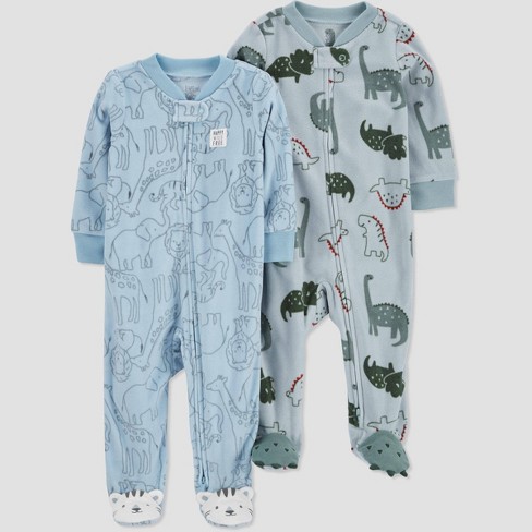 Blue 1-Piece Moose Fleece Footie Pyjamas