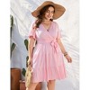 Clearlove Summer Plus Size V Neck Wrap Dress High Waisted Short Sleeves Summer Casual Midi Dress with Belt - 4 of 4