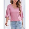 Women's 3/4 Bell Sleeve V Neck Loose Fit Tunic Tops - 4 of 4