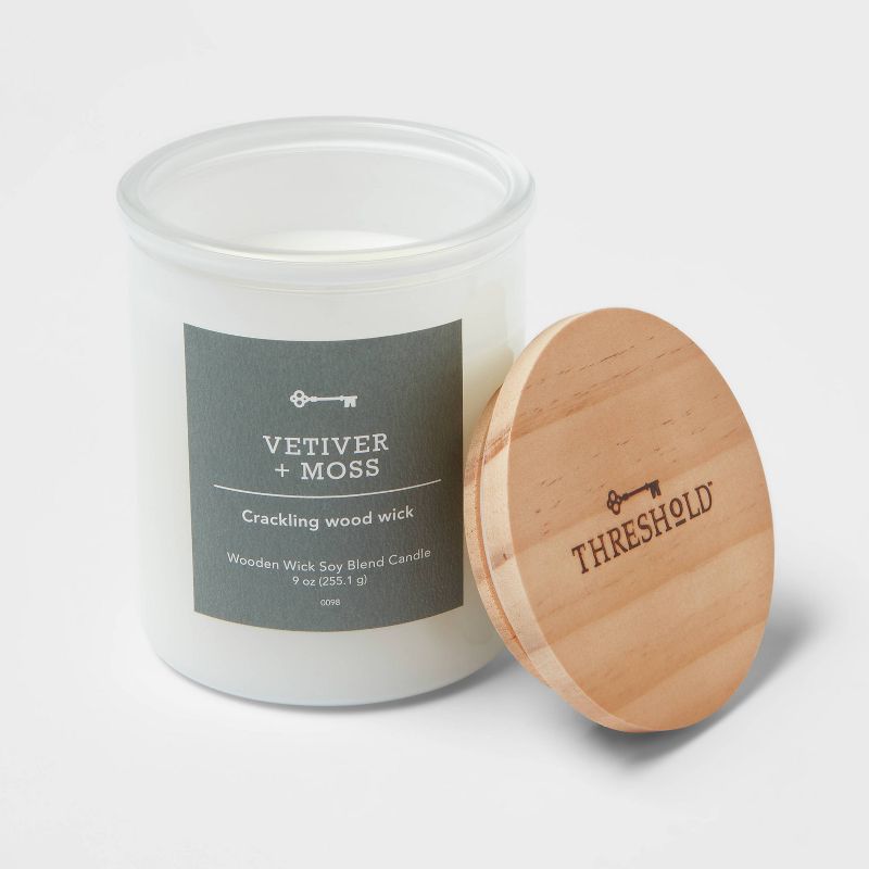 Milky White Glass Vetiver + Moss Lidded Wooden Wick Jar Candle 9oz - Threshold&#8482;, 3 of 4