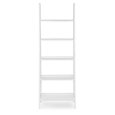 Elevate White Wooden 5-Shelf Ladder Bookcase
