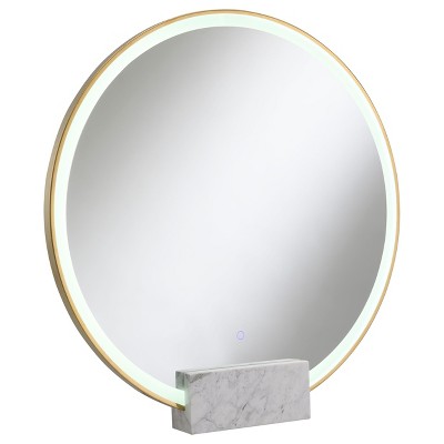 Coaster Home Furnishings Jocelyn Round Table Top LED Vanity Mirror White Marble Base, Gold