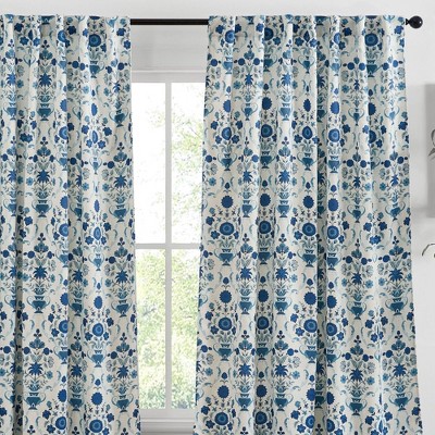 HLC.ME Clara Floral Damask Patterned Window Back Tab Rod Pocket Curtains - Light Blocking Darkening Window Panels, Set of 2