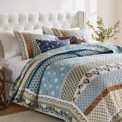 Thalia Blue Cotton Reversible Full Quilt Set