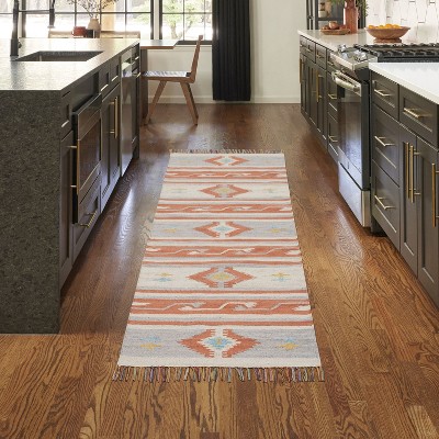 Ivory and Grey Southwestern Stripe Handwoven Cotton Runner Rug