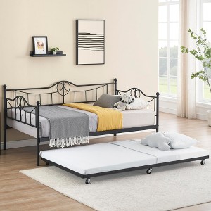 Garvee Twin Daybed with Trundle Bed,Metal Twin Day Bed Twin Size with Steel Slat Support, Sofa Bed for Living Room and Guest Room - 1 of 4