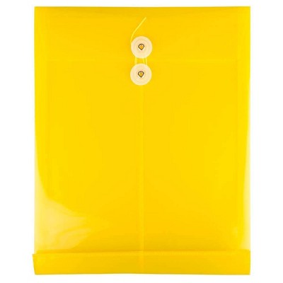 JAM Paper 12pk Plastic Envelopes with Button & String Tie Closure - Letter Open End - 9 3/4 x 11 3/4 - Yellow