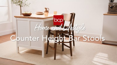 Walnut and Charcoal Upholstered Wood Counter Height Bar Stools, Set of 2