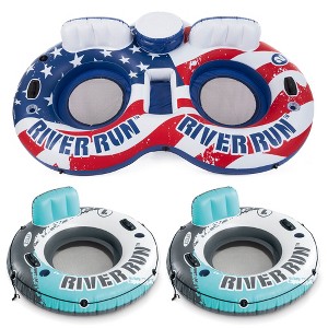 Intex Inflatable Tubes Bundled with American Flag Double Float and Set of 2 River Run Single Water Tube Floats with Built-In Cup Holders - 1 of 4