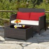 Tangkula 2PCS Patio Rattan Furniture Set Loveseat w/Coffee Table for Garden Porch Backyard Brown - 2 of 4