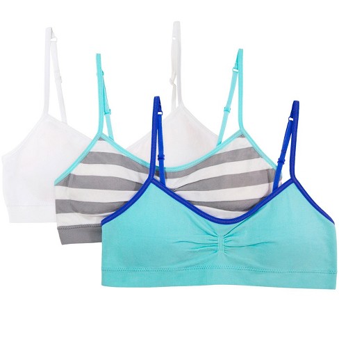 Fruit Of The Loom Girls Seamless Trainer Bra With Removable Modesty Pads 3  Pack Medium Stripe/soft Blue/white 32 : Target